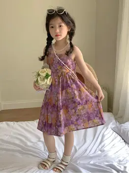 2023 Лятна рокля за момичета в корейски стил, без ръкави с модерен принтом, нов дизайн, приятен мек памук, призвание