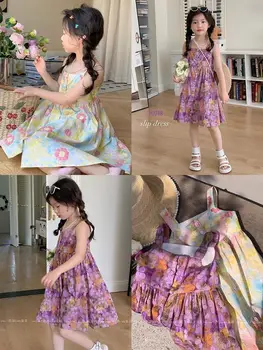 2023 Лятна рокля за момичета в корейски стил, без ръкави с модерен принтом, нов дизайн, приятен мек памук, призвание