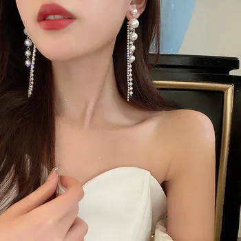 2023 Нови перлени дълги обици-висулки за жени, модерен, уникален дизайн, корейски стил, дамски бижута, аксесоари, подаръци за парти за момичета