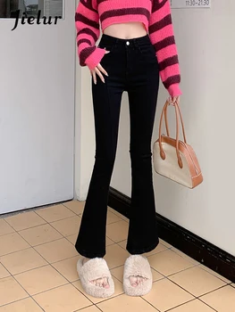 Дамски дънки Jielur черен цвят, есенни корейски с нови модни дамски панталони с висока талия, улични дамски дънки S-XL