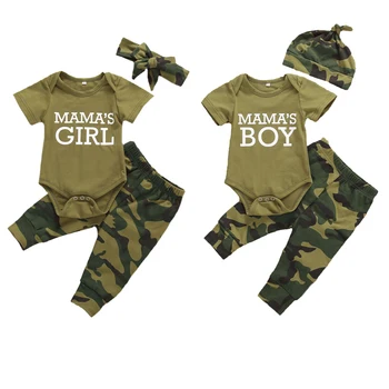 Дрехи За бебета, момичета и момчета, в началото на с надписи на мама, тениска с принтом, камуфляжные панталони + шапки, Комплект дрехи за плъзгачи
