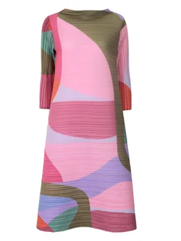 Жена плиссированное рокля DEAT Хитового цвят с геометричен модел И колан, Дълго Милото ежедневното, на Новост на есента 2023, мода Tide AM401