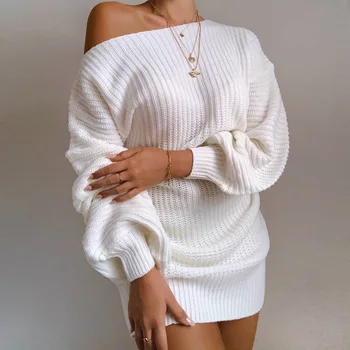 Жена свободен пуловер с однолинейным деколте и дълъг ръкав, пуловер, пуловер