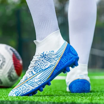 Нови висококачествени мъжки футболни обувки с висок берцем TF/FG, за предотвратяване на занасяне спортни футболни обувки, дишаща улични детски маратонки 2023