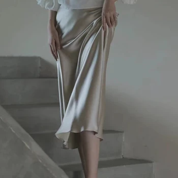 Сатен пола, елегантен Модерен дамски панталон с окачване, монофонични вариант поли с висока талия, тясна пола