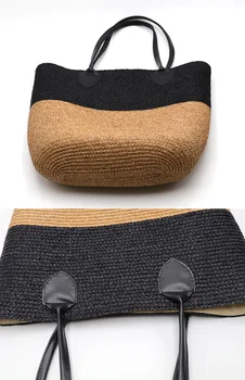 Сламена чанта от лафита, проста и свежа, подходяща по цвят Чанта на едно рамо, Наклонена чанта за носене, Преносим Ракита чанта, изработена от слама, Голяма чанта