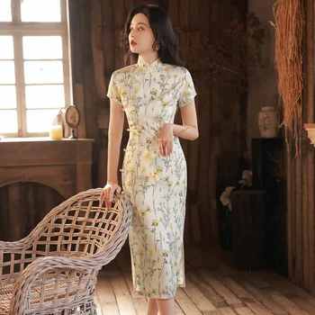 Стария Шанхай Женски Чонсам Елегантен цветен принт Ципао, китайското женско вечерна рокля, винтажное коварен Qi Pao размер Оверсайз 3XL, дрехи за момичета