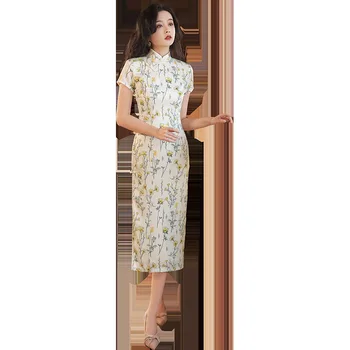 Стария Шанхай Женски Чонсам Елегантен цветен принт Ципао, китайското женско вечерна рокля, винтажное коварен Qi Pao размер Оверсайз 3XL, дрехи за момичета