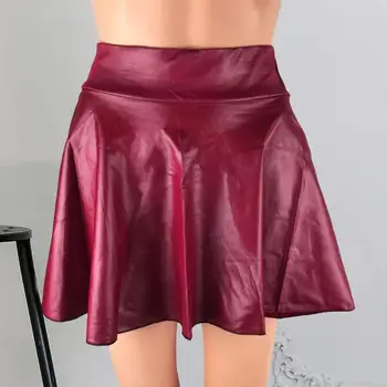 Стилна лятна пола, клубна мини-пола, от изкуствена кожа, однотонная плиссированная лятна пола