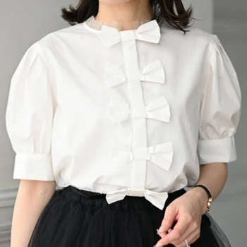 Блузи с панделки OCEANLOVE, дамски блузи, обикновена летни елегантни блузи в японски стил, прекрасна реколта офис дамски ризи