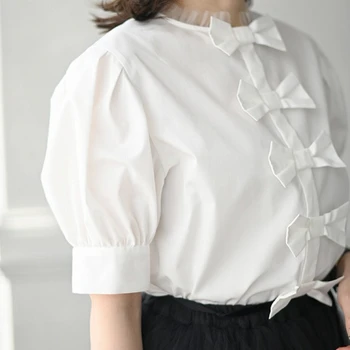 Блузи с панделки OCEANLOVE, дамски блузи, обикновена летни елегантни блузи в японски стил, прекрасна реколта офис дамски ризи