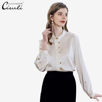 Коприна сатен риза CISULI, топ от чиста коприна тутового цвят, нов дишащ дизайн в стил OL, високо качество, на едро
