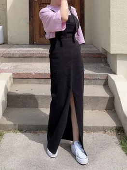 Лятна пола в корейски стил 2021, висока талия, однотонная модерна пола с цепка отпред, дамски дрехи, дрехи елегантна